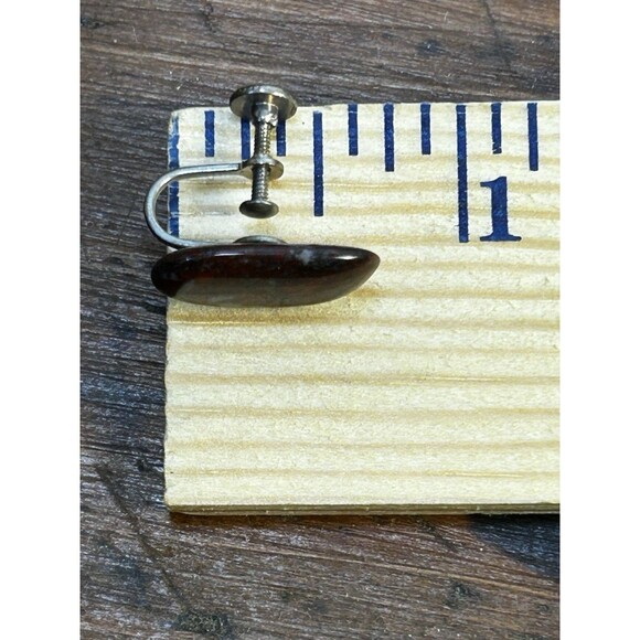 Vintage Jasper Stone Screw-on Earrings Red Grey Speckled Stone - Picture 5 of 5